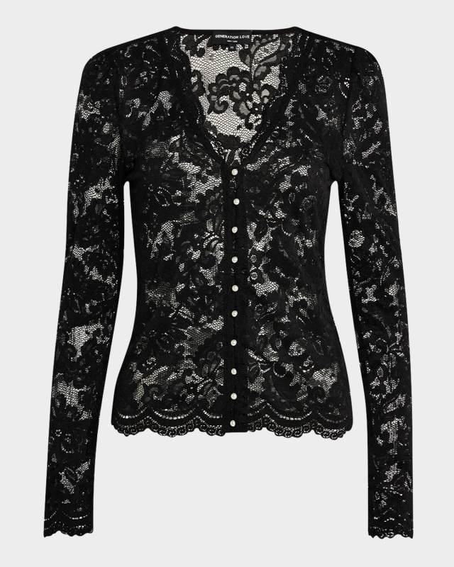 Brandi Button-Front Lace Top